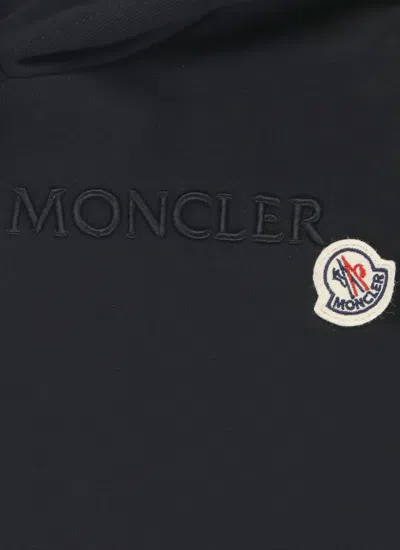 Moncler Embroidered Logo Cotton Hoodie In Black