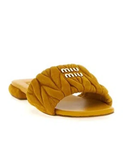 Miu Miu Quilted Flat Sole Open Toe Slippers In Orange