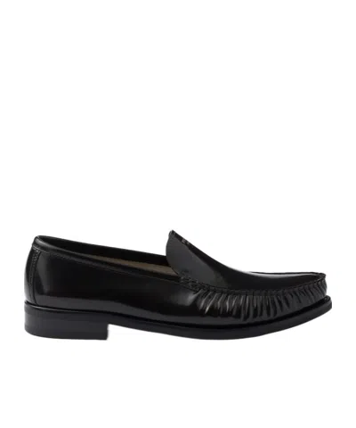 Prada Brushed Leather Loafers Shoes In Black