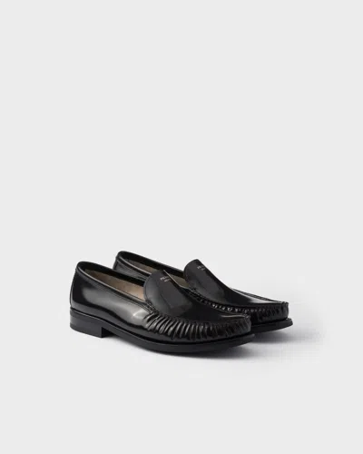 Prada Brushed Leather Loafers Shoes In Black
