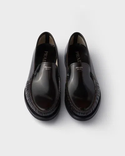 Prada Brushed Leather Loafers Shoes In Black