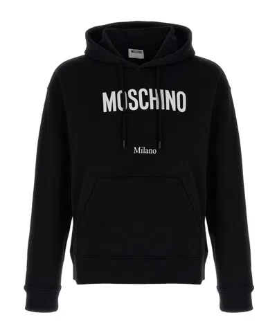 Moschino Cotton Hoodie With Drawstrings And Kangaroo Pocket In Black