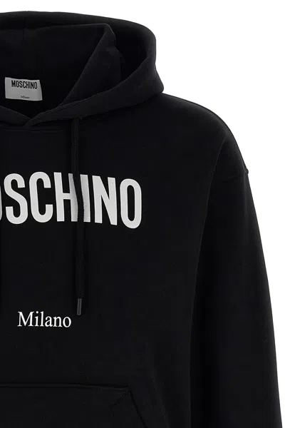 Moschino Cotton Hoodie With Drawstrings And Kangaroo Pocket In Black
