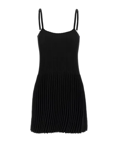 Magda Butrym Ribbed Texture Pleated Skirt Dress In Black
