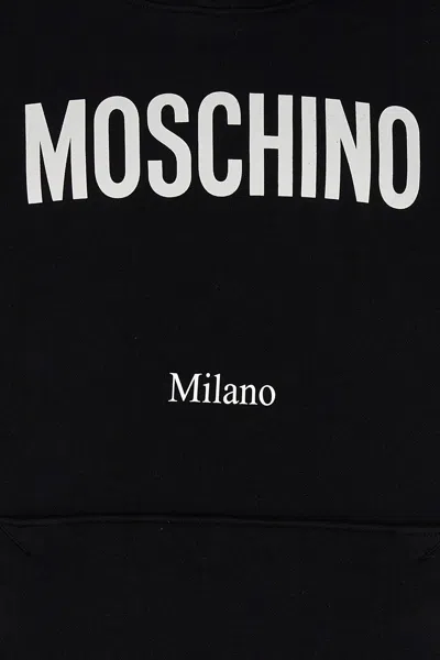 Moschino Cotton Hoodie With Drawstrings And Kangaroo Pocket In Black