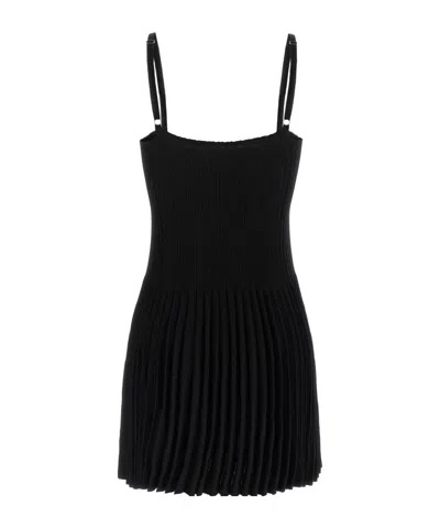 Magda Butrym Ribbed Texture Pleated Skirt Dress In Black