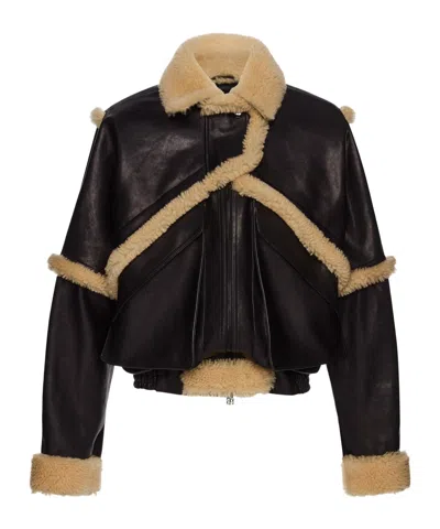 Magda Butrym Leather Jacket With Unique Fur Insert In Black