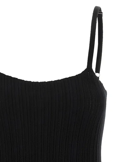 Magda Butrym Ribbed Texture Pleated Skirt Dress In Black
