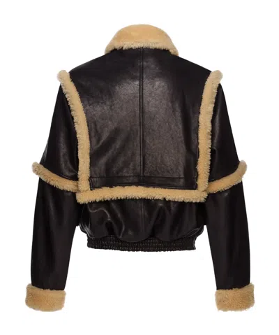 Magda Butrym Leather Jacket With Unique Fur Insert In Black