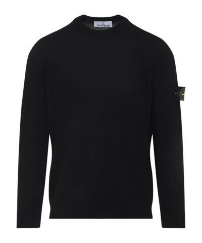 Stone Island Crewneck Sweatshirt With Ribbed Detailing And Logo Patch In Black