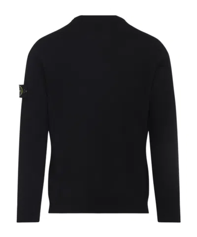 Stone Island Crewneck Sweatshirt With Ribbed Detailing And Logo Patch In Black