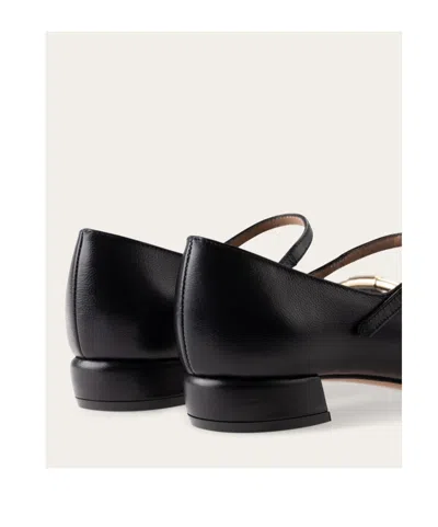 Ferragamo Buckle Detail Gold-tone Hardware Ballerina Shoes In Black