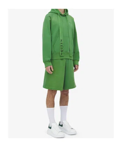 Alexander Mcqueen Stonewashed Jersey Sweatshirt With Hood For Men In Dark Green In Green