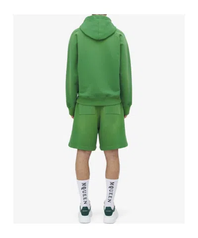 Alexander Mcqueen Stonewashed Jersey Sweatshirt With Hood For Men In Dark Green In Green