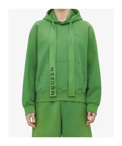 Alexander Mcqueen Stonewashed Jersey Sweatshirt With Hood For Men In Dark Green In Green