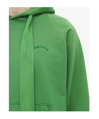 Alexander Mcqueen Stonewashed Jersey Sweatshirt With Hood For Men In Dark Green In Green