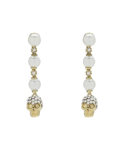 Alexander Mcqueen Skull And Pearl Earrings In Pale Gold Accessories