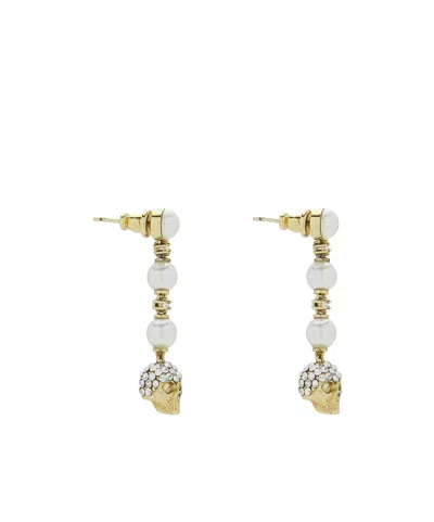 Alexander Mcqueen Skull And Pearl Earrings In Pale Gold Accessories