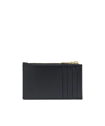 Alexander Mcqueen Logo Stamped Leather Zip Cardholder In Black