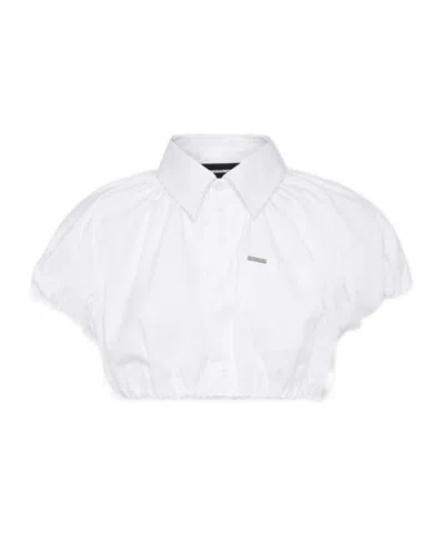 Dsquared2 Short Sleeve Collared Shirt With Gathered Detail In White