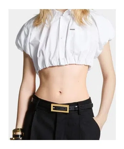Dsquared2 Short Sleeve Collared Shirt With Gathered Detail In White