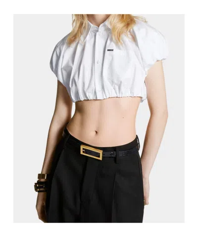 Dsquared2 Short Sleeve Collared Shirt With Gathered Detail In White