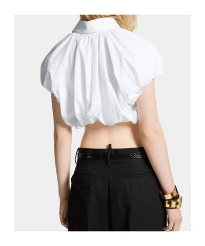 Dsquared2 Short Sleeve Collared Shirt With Gathered Detail In White