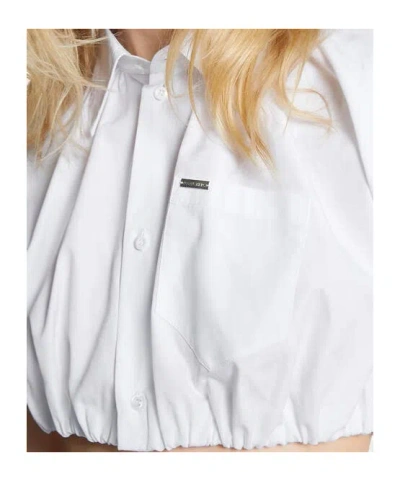 Dsquared2 Short Sleeve Collared Shirt With Gathered Detail In White