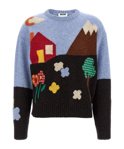 Moschino Couture Virgin Wool Crew-neck Sweater In Blue