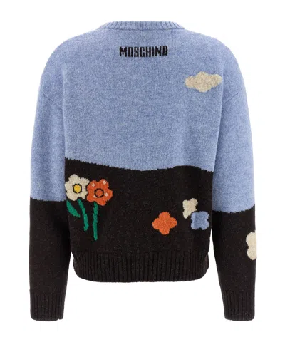 Moschino Couture Virgin Wool Crew-neck Sweater In Blue