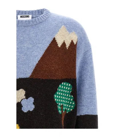 Moschino Couture Virgin Wool Crew-neck Sweater In Blue