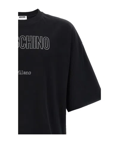 Moschino Crystal Logo Crew Neck T-shirt With Short Sleeves In Black