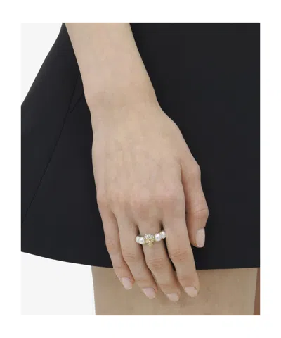 Alexander Mcqueen Crystal And Pearl Skull Rings In Gold