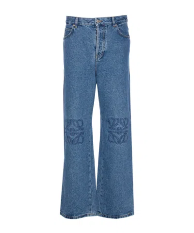 Loewe Denim Trousers Belt Loops Embroidered Back Pockets In Blue