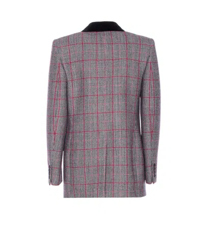 Chloé Black/white Checkered Wool Double-breasted Blazer In Gray