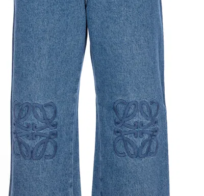 Loewe Denim Trousers Belt Loops Embroidered Back Pockets In Blue