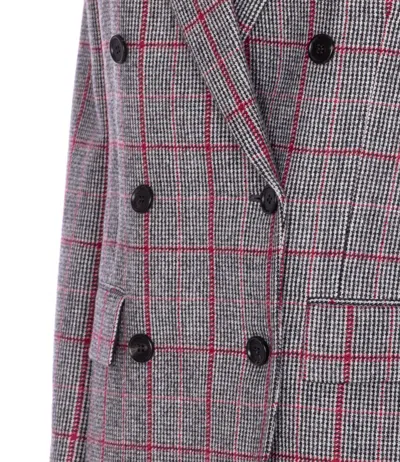 Chloé Black/white Checkered Wool Double-breasted Blazer In Gray