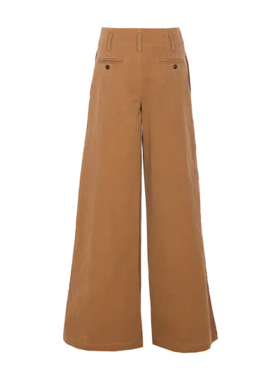 Chloé Pleated Garment-dyed Cotton-canvas Straight-leg Pants In Brown