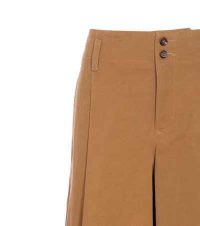 Chloé Pleated Garment-dyed Cotton-canvas Straight-leg Pants In Brown