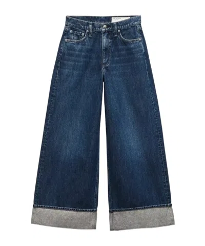 Rag & Bone Sofie High-rise Ankle Wide Leg With Cuff Jeans Dwnjl In Blue