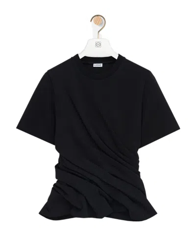 Loewe Draped Cotton-blend Jersey T-shirt In Black
