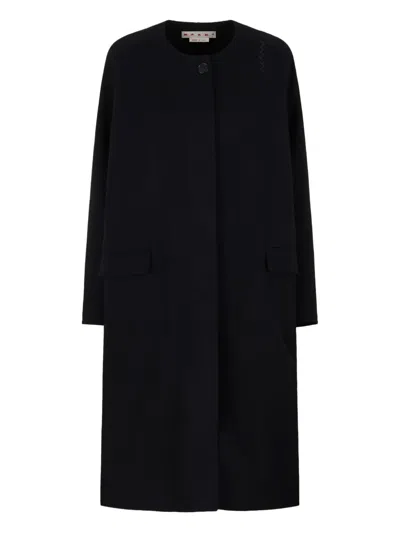 Marni Short Black Coat With Concealed Button Closure In Black