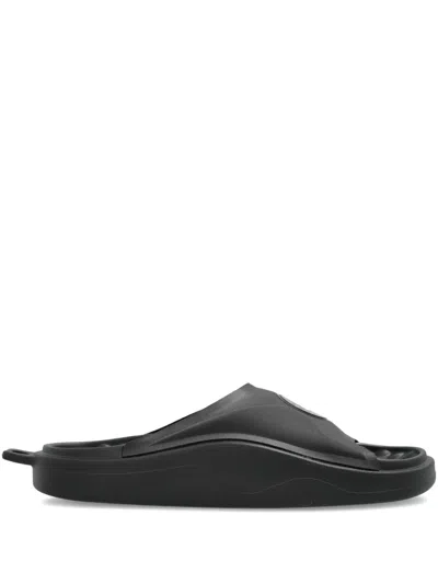 Adidas By Stella Mccartney Logo-patch Slides In Black