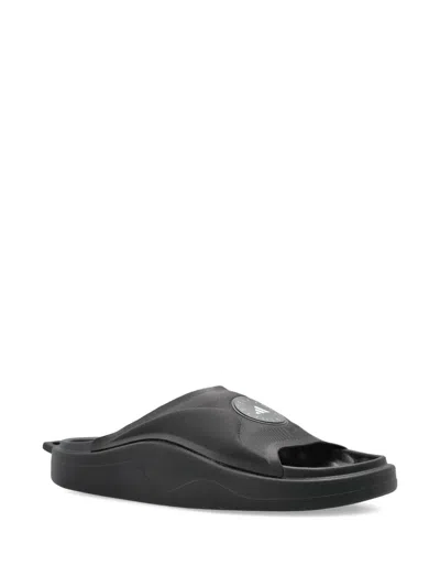Adidas By Stella Mccartney Logo-patch Slides In Black