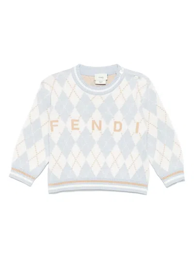 Fendi Chevron-knit Jumper In Blue