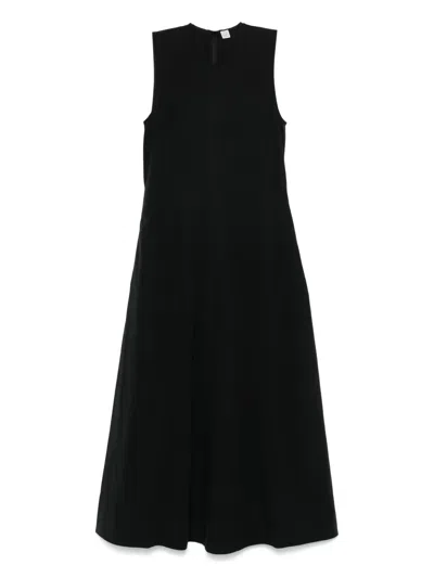 Totême Long Crew Neck Flared Hem Midi Dress In Black 001