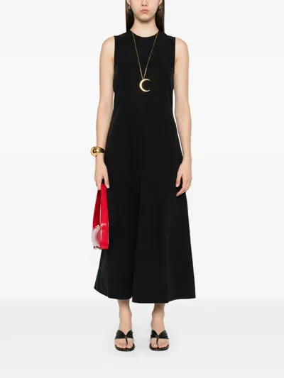 Totême Long Crew Neck Flared Hem Midi Dress In Black 001
