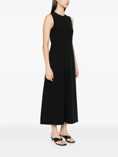 Totême Long Crew Neck Flared Hem Midi Dress In Black 001
