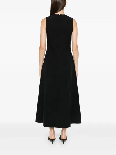 Totême Long Crew Neck Flared Hem Midi Dress In Black 001