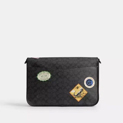 Coach Hitch Messenger Bag In Signature Canvas With Patches